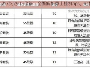 勇士挂机游戏小技巧秘籍：全面解析勇士挂机tips，轻松提升游戏体验