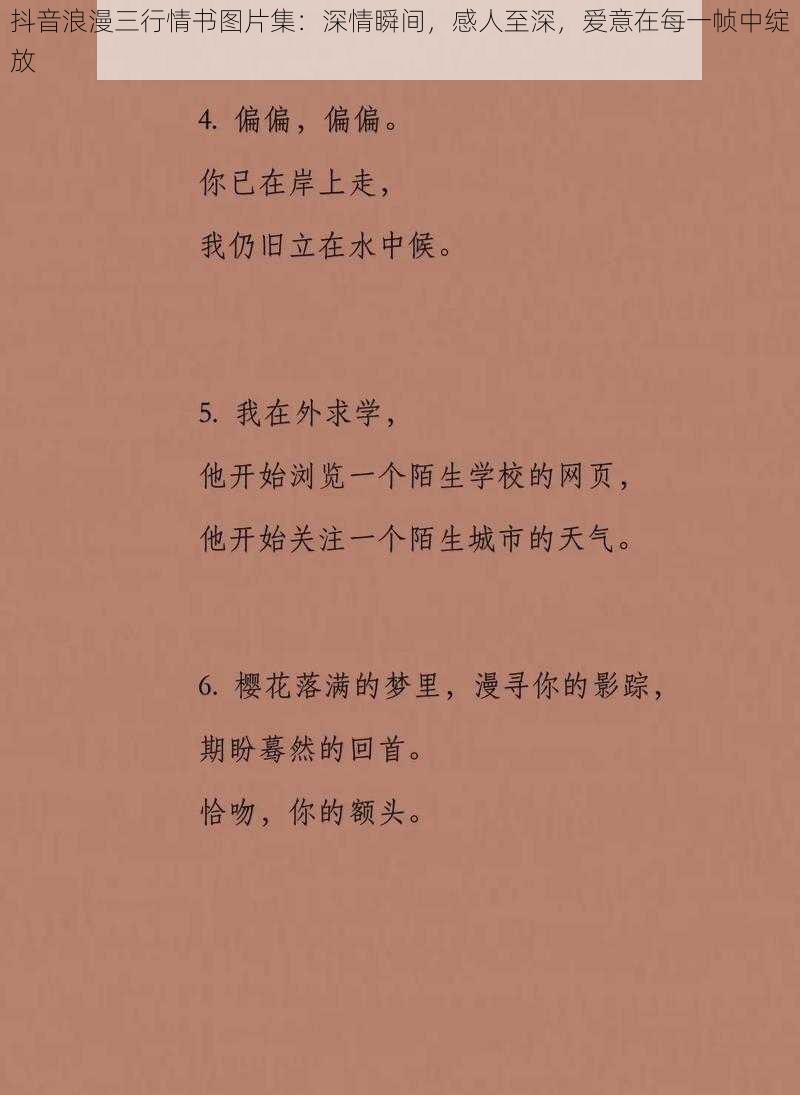 抖音浪漫三行情书图片集：深情瞬间，感人至深，爱意在每一帧中绽放