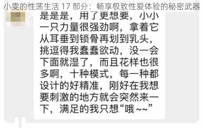 小雯的性荡生活 17 部分：畅享极致性爱体验的秘密武器